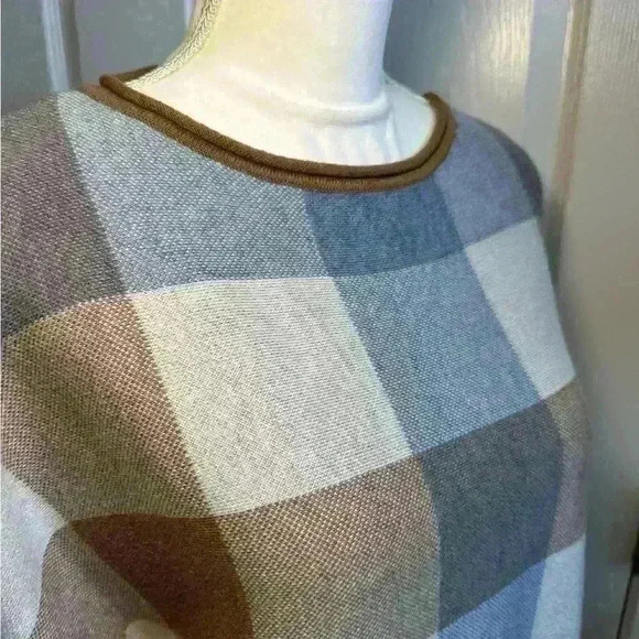 Cynthia Rowley Plaid Crew Neck Sweater - Blue, Cream, Brown- Women’s Size Large - Picture 4 of 13
